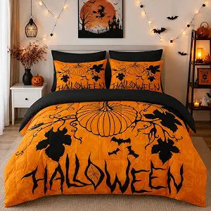 Pamnest Twin Halloween Comforter Set with Sheets, 5 Pieces Yellow Bedding