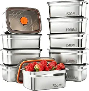 10 Pack 47oz Stainless Steel Food Storage Containers with Lids