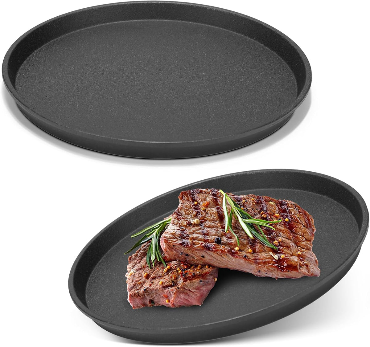 Maxdot 2 Pcs 7.5 Inch Cast Iron Grill Pan Round Pizza Pan Skillet for BBQ