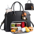 LOVEVOOK Lunch Tote Bag for Women, Insulated Lunch Bag with 15.6 Inch Laptop Compartment, Expandable Leather Work Tote with 40oz Tumbler Pocket, Office Bag for Teacher Nurse Travel