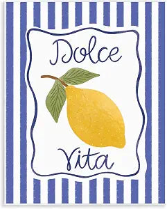 Dolce Vita Lemon Striped Phrase, 11 x 14 Inch Mounted Print on Wall Plaque