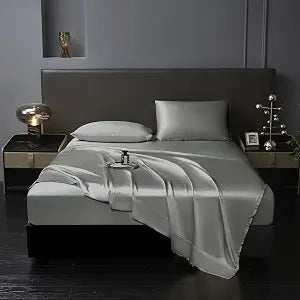 Revdomfly 3 Pcs Twin Size Luxury Silky Soft Grey Satin Sheet Set,1 Premium Moisture Wicking Fitted Sheet Fits Up to 16 Inches Deep Pocket + 1 Flat Sheet + 1 Pillowcases���Grey, Twin���
