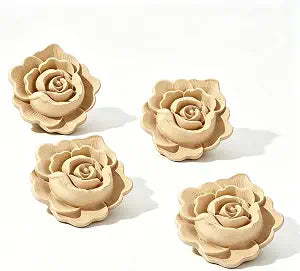 4PCS Wooden Unpainted Carved Onlay Appliques Rose Wood Carving Decal Corner Craft Unpainted Furniture Applique Frame Flower Valentines Day Home Decoration for Dresser Bed Door Cabinet 2.76"x2.76"