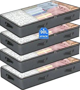BiCINE 4 Pack Under Bed Storage, 95L Foldable Closet Containers Organizers