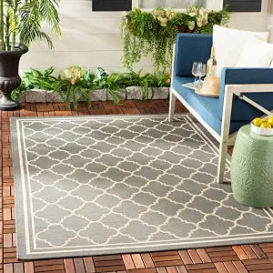 SAFAVIEH Washable Rug Outdoor Courtyard Collection - 4' x 5'7", Anthracite & Beige, Non-Shedding & Easy Cleaning, Ideal for Patio, Backyard, Mudroom (CY6918-246)