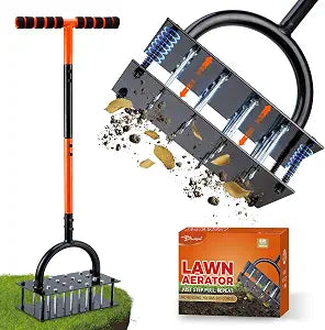 Bluesea Lawn Aerator with 16 Iron Spikes & Ergonomic T-Handle, Orange