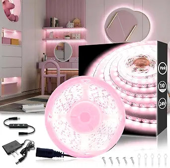 10 FT Pink LED Strip Lights for Bedroom Decor 24V Dimmable Flexible LED Rope Lights LED Lights Strip Tape Lights for Romantic Wedding Girls Bedroom Party Home Indoor Decorative Lighting