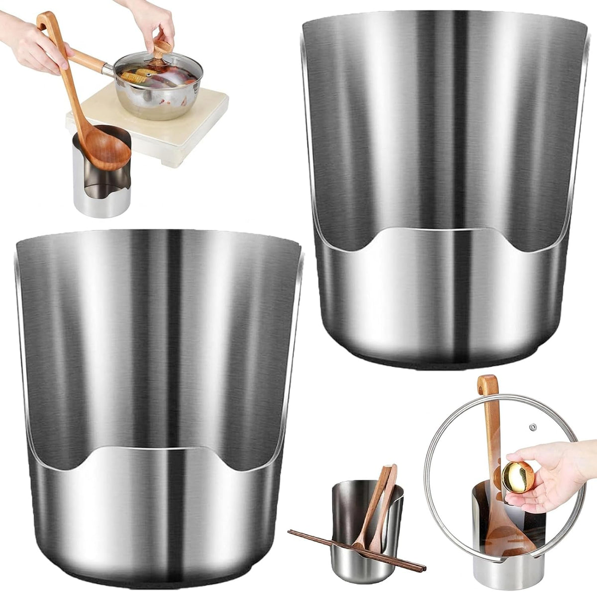 304 Multifunctional Stainless Steel Kitchen Utensil Holder for Pot Lidï¼Œ2PC
