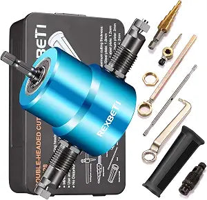 REXBETI Metal Nibbler, Sheet Metal Cutter Drill Attachment, Double Head