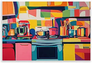 Whimsical Hued Kitchen Abstract, 10 x 15 Inch Mounted Print on Wall Plaque