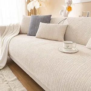 vctops Soft Chenille Sofa Couch Cover Solid Color Striped Weave Textured Sectional Couch Covers Washable Anti-Slip Sofa Slipcover for Dogs Pet, 1 Piece/Not All Set (Cream,27"x59")