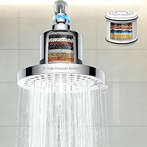 Filtered Shower Head for Hard Water: High Pressure Rainfall Showerhead for Low Water Flow - 7 Spray Modes Anti-Clog Nozzles & Tool-Free Install for Bathroom