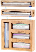 6-in-1 Bamboo Kitchen Drawer Organizer for Storage Bag, Foil & Plastic Wrap