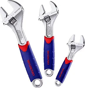 WORKPRO 3-piece Adjustable Wrench Set CR-V with Rubberized Anti-Slip Grips 10-inch, 8-inch, 6-inch