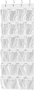 Simple Houseware 24 Pockets Large Clear Over the Door Shoe Organizer, White
