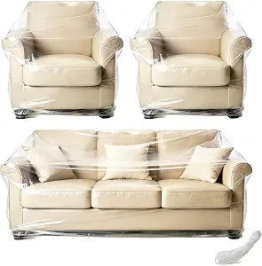 3 Pcs Clear Plastic Moving Chair Furniture Covers for Storage