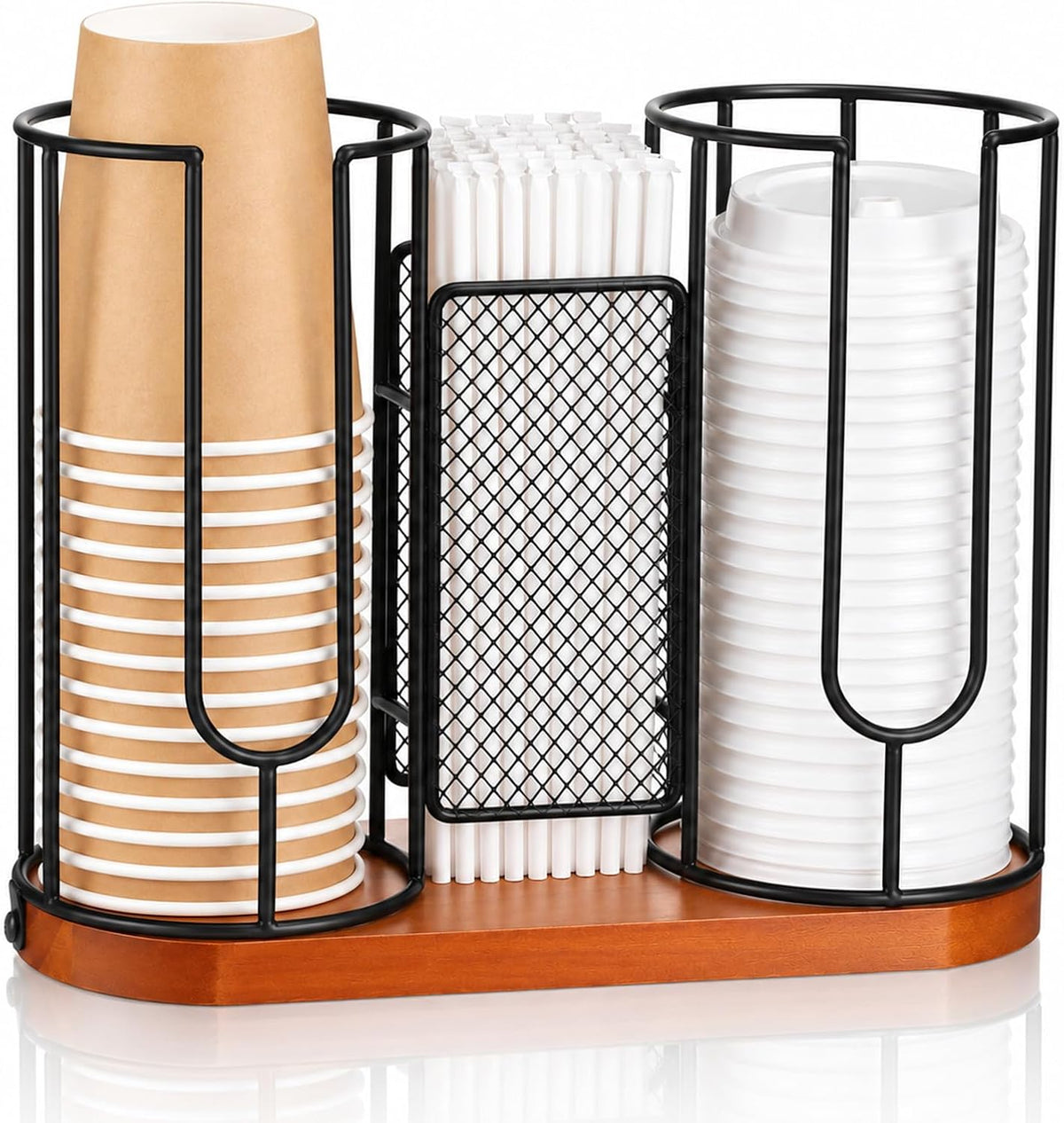 3-in-1 Coffee Cup and Lids Holder,8-24oz Disposable Cup Lid Straw Organizer