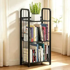 Bookshelf Storage Shelf Bookcase Freestanding Storage Stand for Living Room, Bedroom, Kitchen, Rust Resistance, Easy Assemblyl Free Combination Multi-Functional Organizer (3 Tiers, Black)