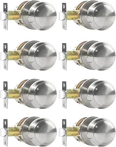 RAZCC Passage Door Knobs, 8 Pack Satin Nickel Door Knobs, for Hallway & Closet Non-Locking Interior Round Door Handles Keyless Reversible for Left Right Handed Doors