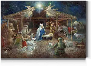 Renditions Gallery Canvas Wall Art Paintings & Prints Serene Christmas Sermon Rustic Festival Modern Wall Hanging Decorations Artwork for Bedroom Dining Room Office Kitchen - 18"x27" LT20