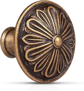 Antique Brass Cabinet Knobs Handles 10 Pack,Solid Zinc Alloy 1.4"Dia Round,Vintage Brass Kitchen Cabinet Handles for Cabinets and Drawers,Drawer Knobs Pulls Vintage Dresser Knobs Closet Door Knobs