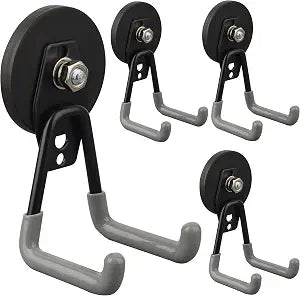 ULIBERMAGNET Uni-Mag Heavy Duty Magnetic Hooks,Strong Large Magnet Hooks for Power Drill,Garden Tools, Hose,Pegboard,Garage,Workshop,4 Pack Magnetic Storage Hooks for Indoor Outdoor Hanging(Gray)