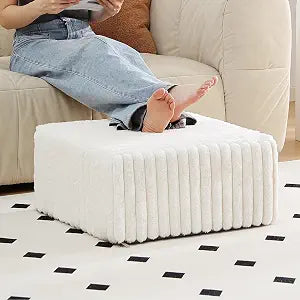 Tiita Square Stuffed Pouf Ottoman, Soft Foot Stool with Solid Foam Block