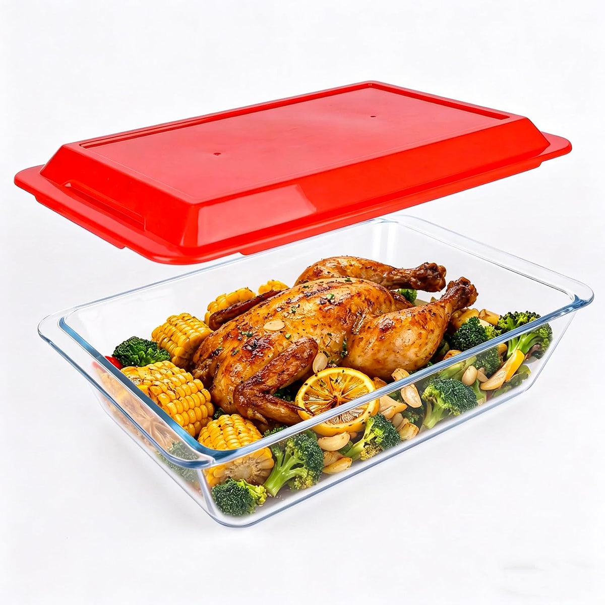 5.7qt Extra Large And Deep Glass Baking Dish With Lid - 9x13 Rectangular Tempered Glass Baking Dishs For Ovenï¼ŒMicrowave And Dishwasher Safe,Clear Glass Food Container