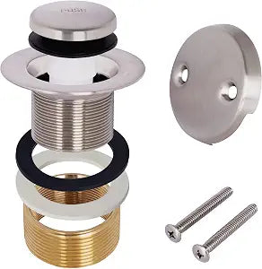 Bathtub Drain Tip-Toe Tub Trim Kit with Two-Hole Overflow Faceplate, All Brass Bathtub Drain Stopper Plug with Universal Fine/Coarse Thread, Lift & Turn Tub Conversion Set (Brushed Nickel)