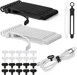 Aceorbit Silicone Cable Ties and Cable Labels Sets, Black and White