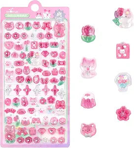 3D Cute Cartoon Pink Flower Cat Puff Stickers,Kawaii Mini Puffy Stickers