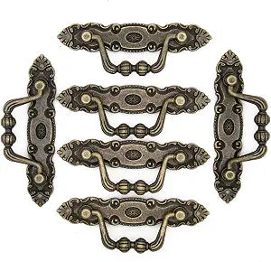6 PCs Vintage Antique Brass Bail Pull - Drop Pull Handle for Drawer Cabinet Dresser Cupboard, Length 4.1" (10.5 cm) and Height 1.5" (3.8 cm)