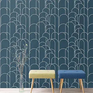 Blue Peel and Stick Wallpaper Modern Geometric Wallpaper 17.71" X 118"