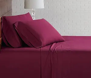 Brooklyn Loom Classic Cotton 200 Thread Count Solid Percale 100% Cotton Deep Pocket Burgundy 3-Piece Twin, All Season, Adult Size, Oeko-TEX Certified