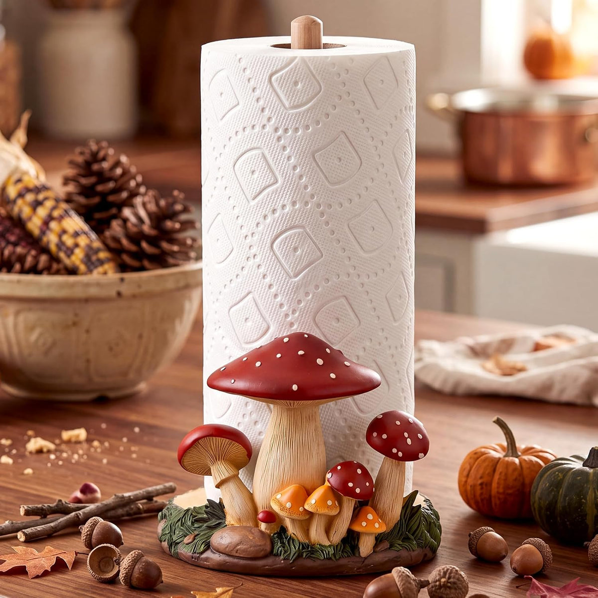 Hushee Mushroom Paper Towel Holder, 3D Cottagecore Kitchen Countertop Decor