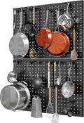 Hencawima Wall Mounted Peg board, 4 Pack Pot and Pan Organizer with 20 Hooks, Modular Kitchen Storage for Pots, Pans, Lids and Utensils, Easy Assembly