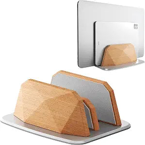 AFOOYO Vertical Laptop Stand - Dual Slots Wooden Adjustable Laptop Holder,Desktop Dock Compatible with All MacBook, Surface,Chromebook,Dell & More(Beechwood)