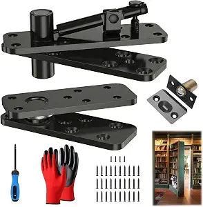 600LB Heavy Duty Hidden Door Pivot Hinge, Stainless Steel Concealed Kit, Silent 360 Rotation for Secret Bookcase Doors