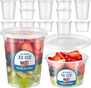 40 Pack 16 32 oz Deli Containers with Lids, US Made Leakproof Pint & Quart Containers with Lids, Clear Plastic Food Storage Container with Lid, Microwave Freezer Compatible Meal Prep Container