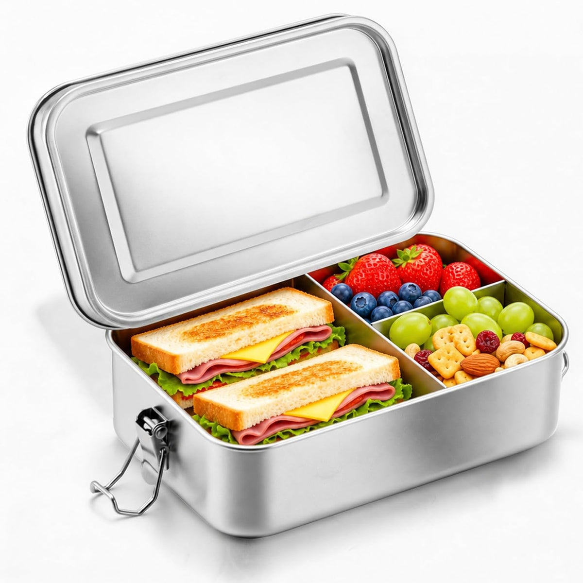 P&P CHEF 1400 ML Bento Box, 3-Section Stainless Steel Lunch Boxes, 1 Pc