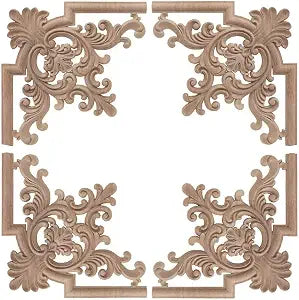 4PCS Decorative Wood Carved Corner Onlay Appliques 5.9 * 5.9in for Furniture Door Cabinet (4Corner 5.9 * 5.9in)