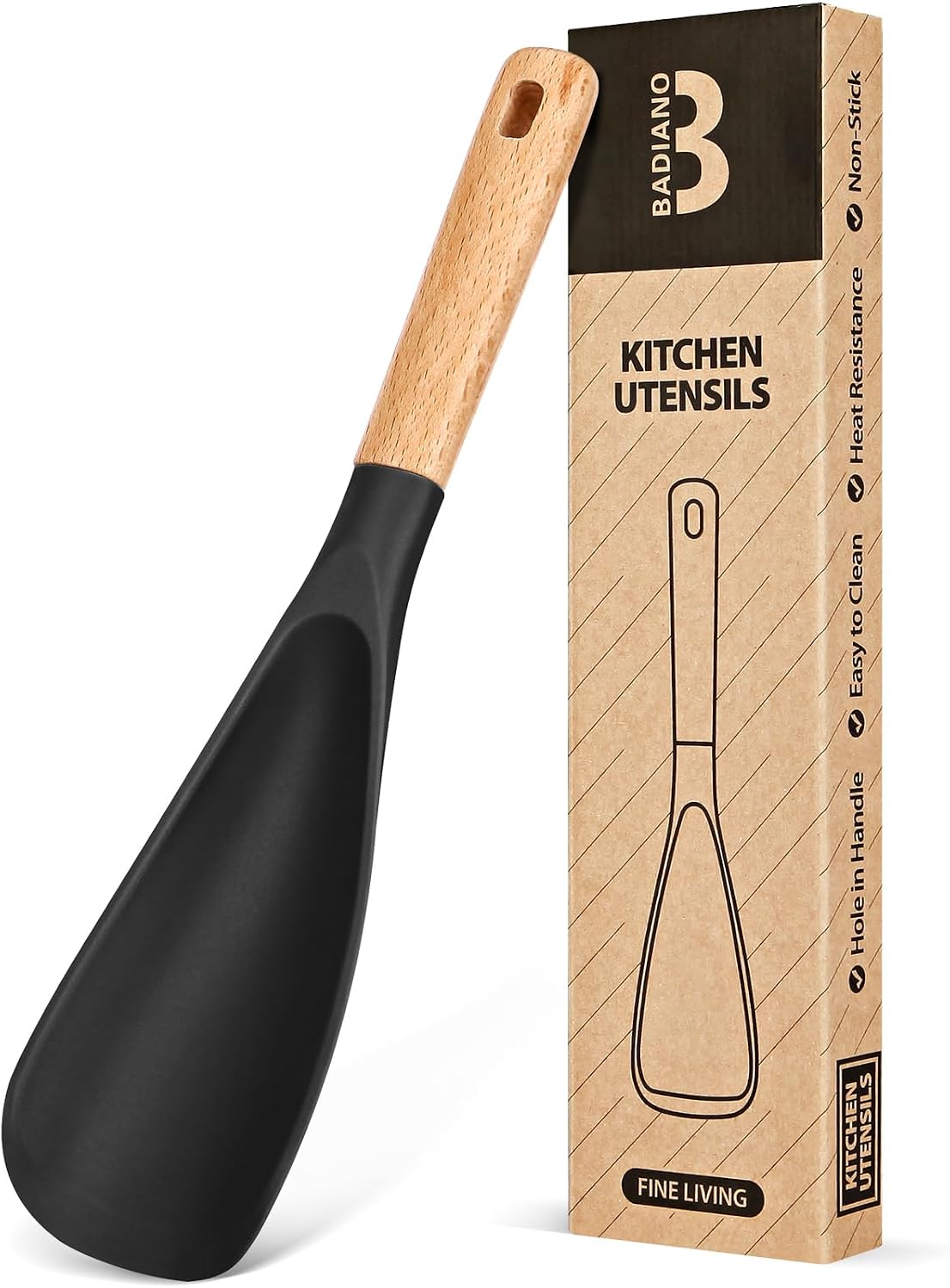 Badiano Silicone Cooking Spoon for Nonstick Cookware, Multi-function,11.4in