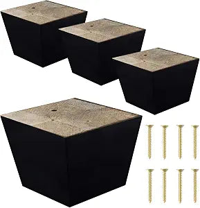 Furniture Legs for Sofa Chair Couch or Ottoman, Set of 4 Replacement Feet, 3 Inch Tall, Square with Tapered Sides, Dark Espresso Finish