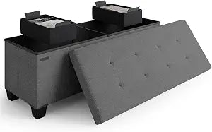 Storage Ottoman Bench with Bins, 43-in Storage Bench for Bedroom End of Bed, Folding Foot Rest Ottoman for Living Room Max 660lbs, Fabric Ottomans, Grey