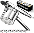 Large 15oz Potato Ricer for Mashed Potatoes, Heavy Duty 18/8 Stainless Steel Potato Masher for Baby Food & Spaetzle Maker, Masher and Ricer Kitchen Tool, Press and Mash Kitchen Gadget, Black