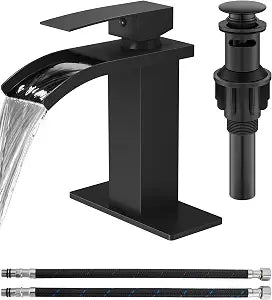 Matte Black Waterfall Bathroom Faucet 1-Handle Vanity Faucet