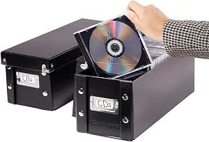 Snap-N-Store CD Storage Box, 2-Pack, Holds 165 Sleeved CDs per Box, Black