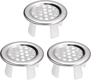 uxcell Sink Trim Overflow Cover, 3Pcs Sink Overflow Rings Metal Bathroom Kitchen Basin Hole Insert in Round Caps, Silver