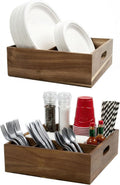 Acacia Wood Utensil Holder for Party -Nested Set of 2(Large 11" x 9.5" Plate Holder & Small 10" x 9" Utensil Caddy) Silverware Caddy for Countertop - Holds Plates, Napkins, Cups, Spoons, Forks