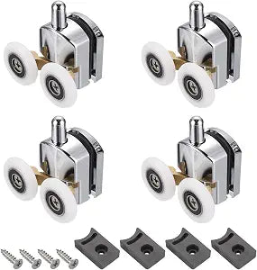 uxcell 4 Pcs Shower Door Rollers, 25mm Dia Copper Bathroom Glass Door Bottom Twin Rollers Runners for 4-5mm Glass Door, Kitchen Sliding Door Pulleys Wheels Replacement with Screw, Silver
